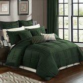 3 Pcs Luxury Box Pleated Duvet Set- Green